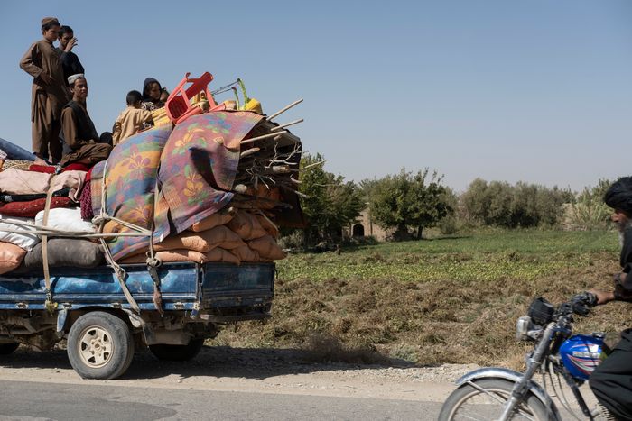 Gia đình 15 người của Niamatullah trong cuộc di cư khỏi Kajaki, Afghanistan vào tháng trước. Ảnh: WSJ.