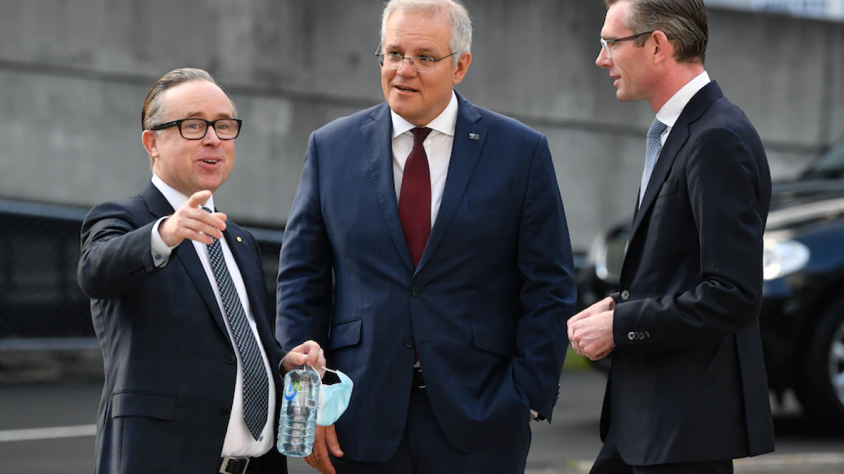 Thủ tướng Australia Scott Morrison (giữa) cho biết bong bóng đi lại với Singapore có thể được hình thành vào tuần tới (Nguồn AAP).