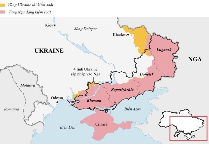 Những khu vực quân đội Nga đang kiểm soát ở Ukraine. Đồ họa: Guardian.