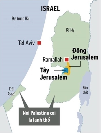 Vị tri của Tây Jerusalem và Đông Jerusalem. Đồ họa: Straits Times.