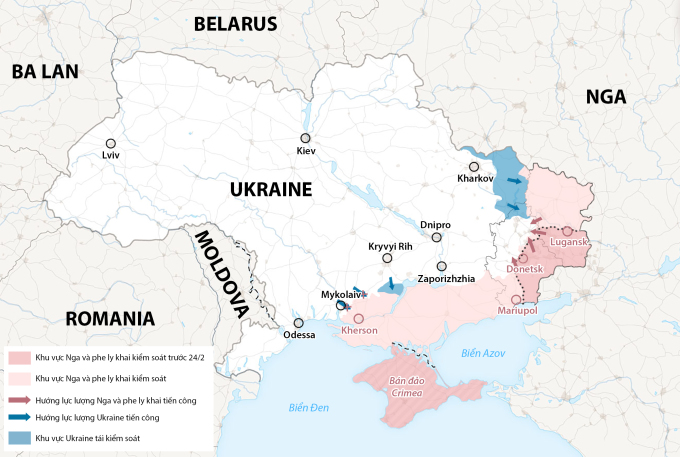 Cục diện chiến sự Ukraine. Đồ họa: WP.