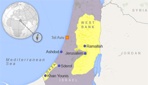 Vị trí thành phố Sderot và Dải Gaza. Đồ họa: NBC.