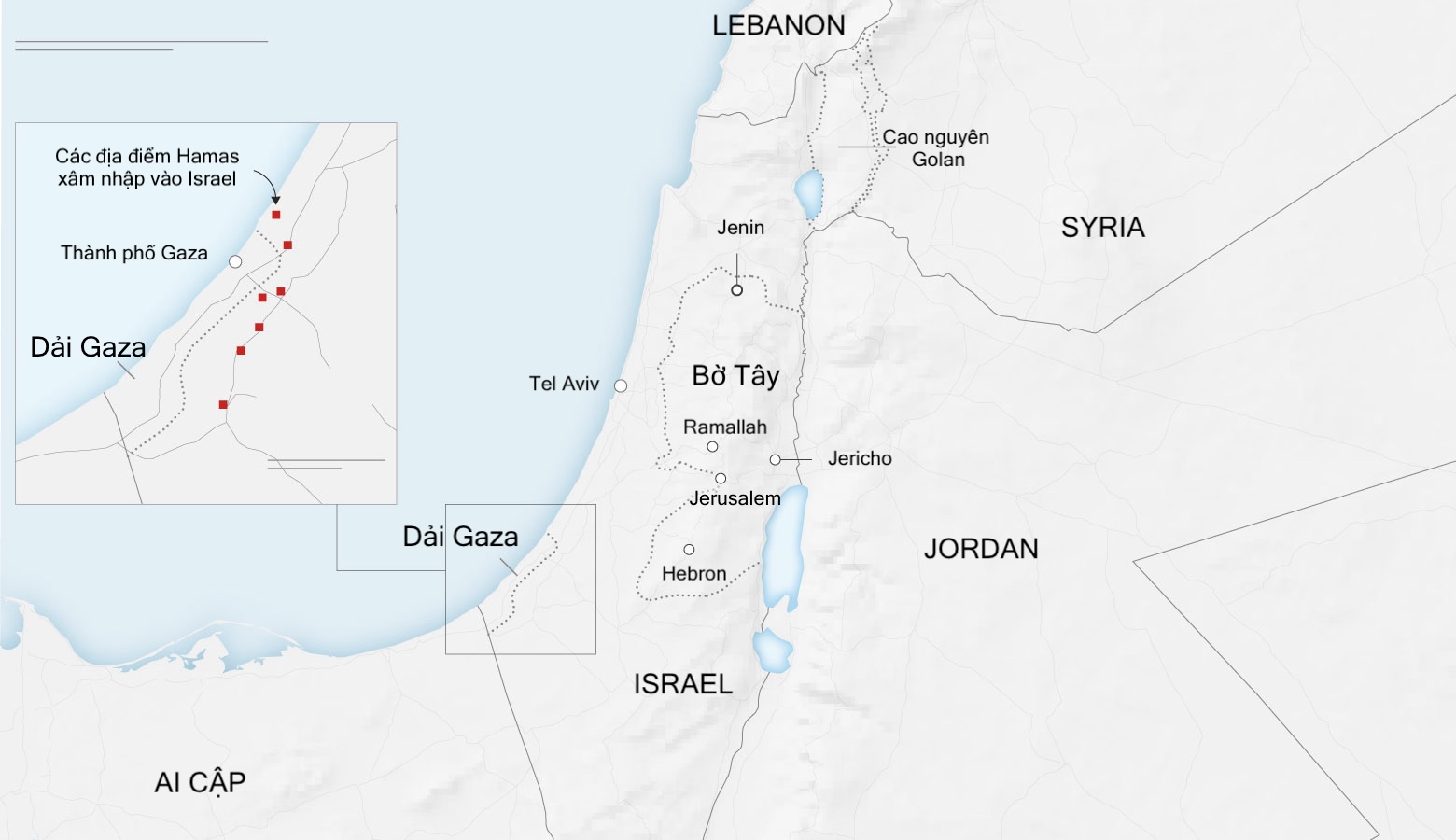 Vị trí Lebanon, Israel và Dải Gaza. Đồ họa: CNN