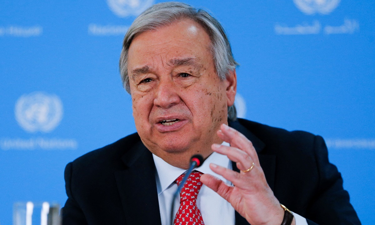 Tổng thư ký Liên Hợp Quốc Antonio Guterres phát biểu tại một cuộc họp báo ở Kenya hồi tháng 5. Ảnh: AFP