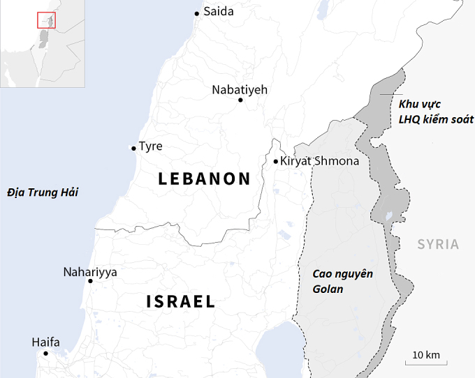 Vị trí Israel và Lebanon. Đồ họa: AFP