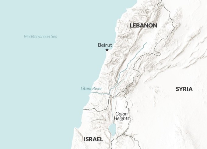 Vị trí Israel, Lebanon và sông Litani ở miền nam Lebanon. Đồ họa: RANE