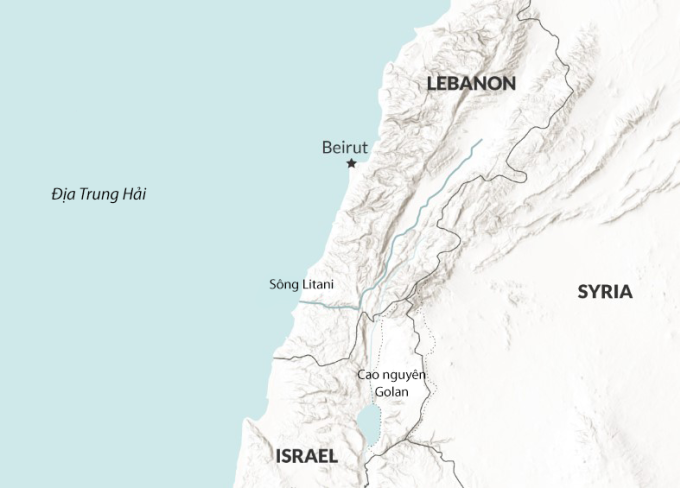 Vị trí Israel, Lebanon vá sông Litani. Đồ họa: RANE