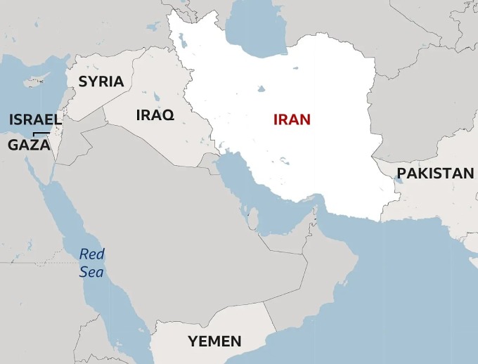 Vị trí Israel và Iran. Đồ họa: BBC