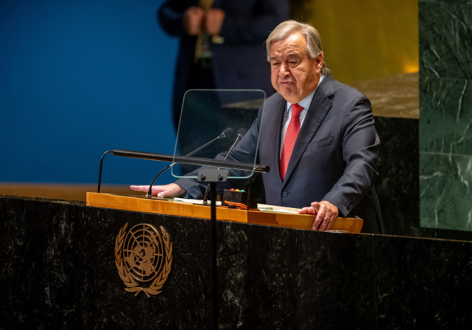 Tổng thư ký Liên Hợp Quốc Antonio Guterres tại phiên họp của Đại hội đồng tại New York, Mỹ ngày 24/9. Ảnh: Reuters