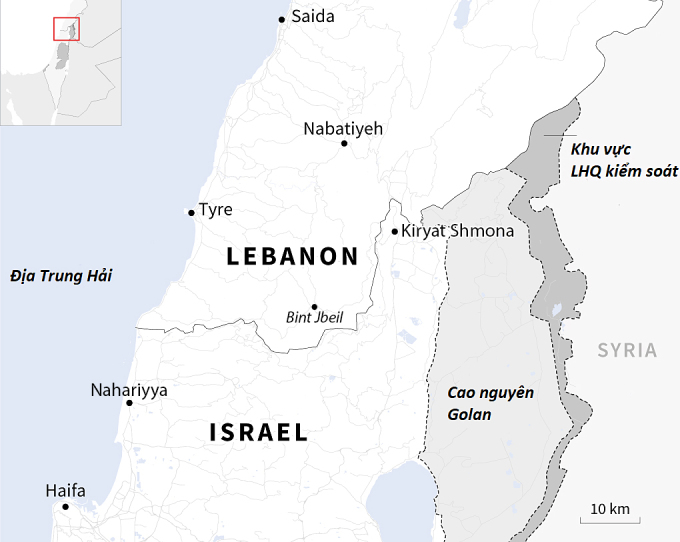 Vị trí Israel - Lebanon. Đồ họa: AFP