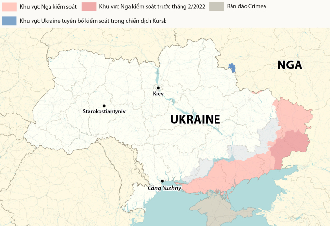 Vị trí thành phố Starokostyantyniv gần căn cứ không quân cùng tên. Đồ họa: RYV