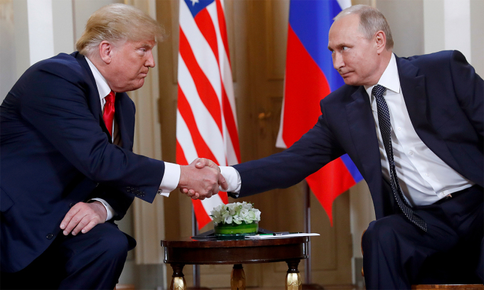 Ông Donald Trump và Tổng thống Nga Vladimir Putin tại cuộc gặp ở Helsinki, Phần Lan tháng 7/2018. Ảnh: AP