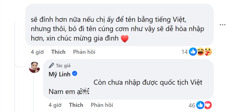 Mỹ Linh cho biết con gái vẫn chưa nhập quốc tịch Việt Nam.