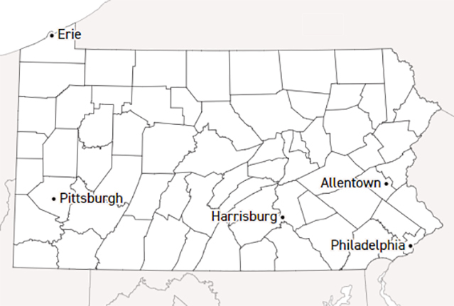 Các khu vực bầu cử ở bang Pennsylvania. Đồ họa: Politico