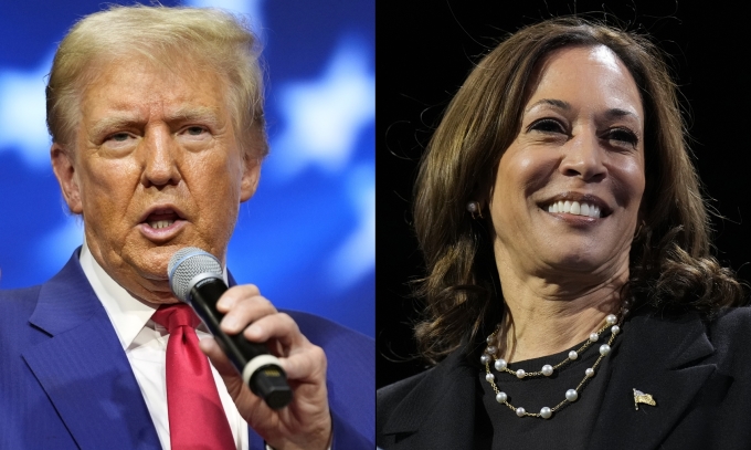 Ông Donald Trump và bà Kamala Harris tại sự kiện vận động của hai ứng viên ở Oaks và Erie, bang Pennsylvania ngày 14/10. Ảnh: AP