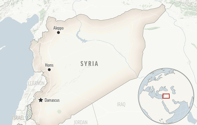 Vị trí Damascus và Homs. Đồ họa: AP