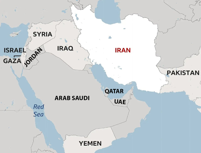 Vị trí Iran và Israel. Đồ họa: BBC