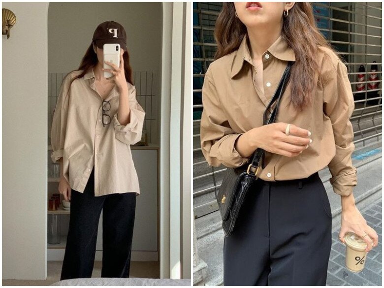 Màu kaki và đen cũng là sự kết hợp hoàn hảo, phù hợp với mọi tông da, kín đáo và không phô trương nhưng dễ dàng tạo nên cảm giác sang trọng.