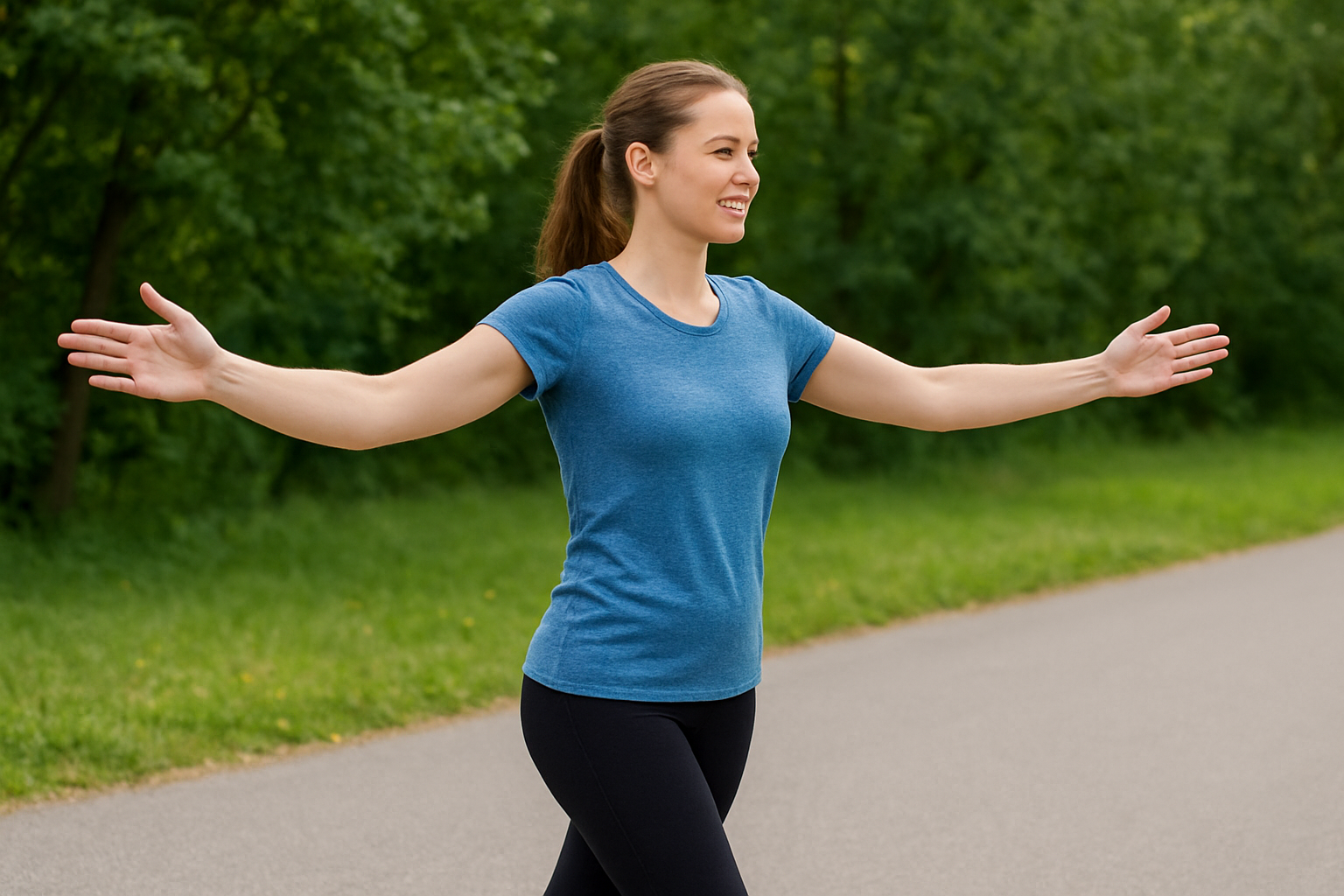 Bài tập đi bộ giảm cân dành cho chị em kết thúc bằng việc đi bộ kết hợp với động tác xoay tròn cánh tay.