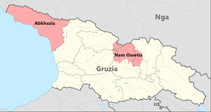 Vị trí của Nam Ossetia và Abkhazia. Đồ họa: Wikimedia Commons