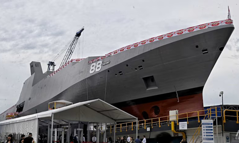 Chiến hạm Victory tại lễ hạ thủy ngày 21/10. Ảnh: CNA