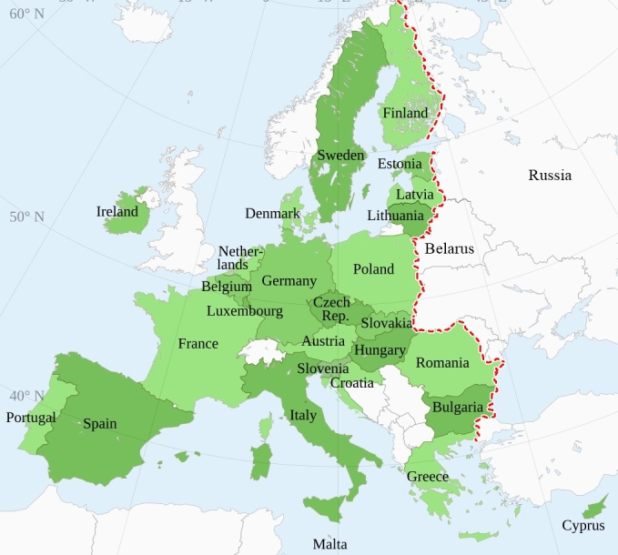 Vị trí các nước thành viên EU. Đồ họa: Wikipedia