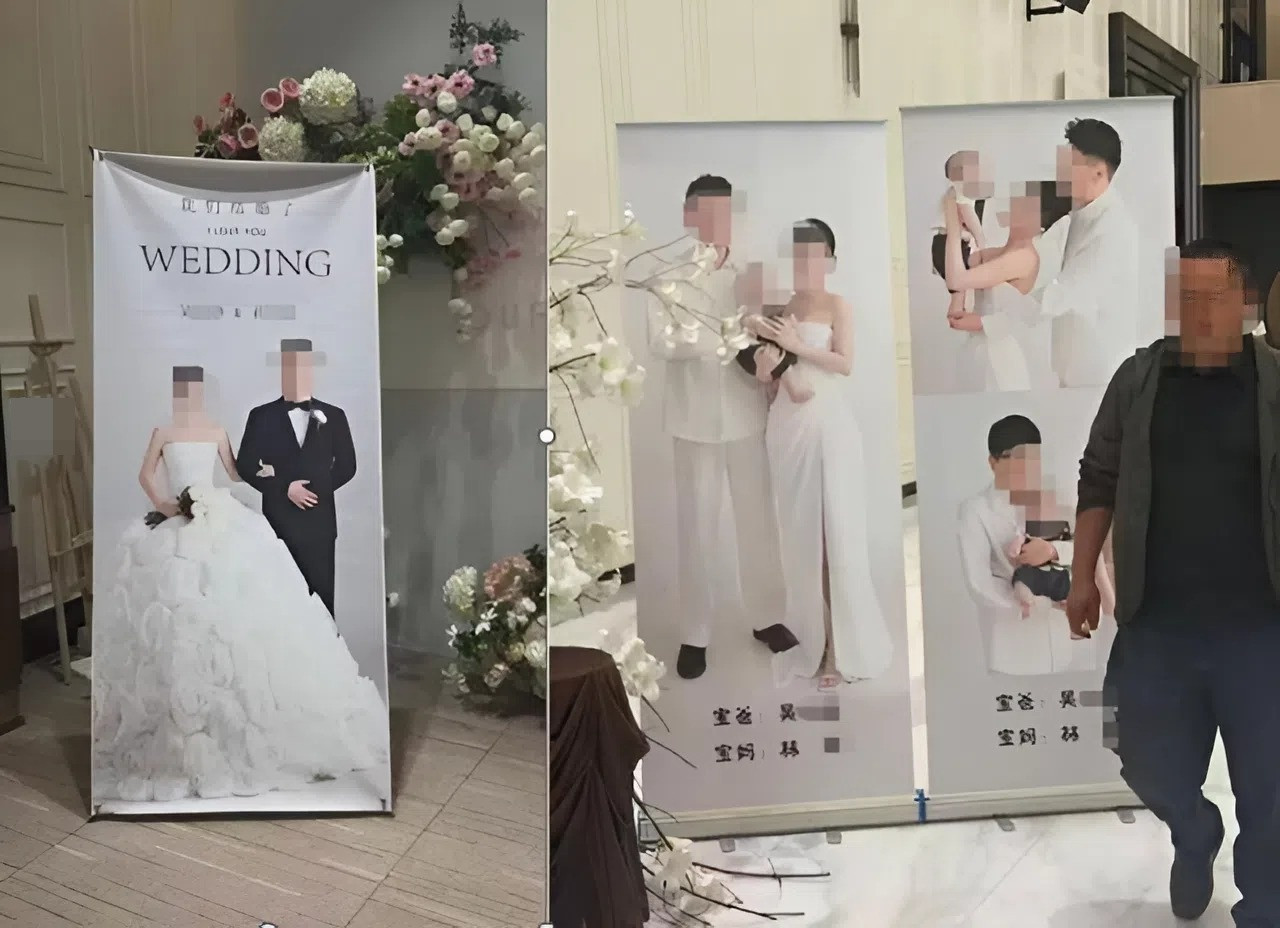 Người đàn ông vừa cưới vợ vừa làm tiệc 100 ngày cho con cùng với bạn gái cũ tại một nhà hàng, trong cùng ngày. Ảnh: HK01