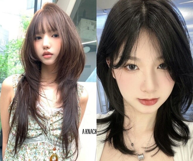 Kiểu tóc tỉa layer với phần ngọn xòe nhẹ tạo hiệu ứng bồng bềnh, giúp gương mặt trông thanh thoát hơn.