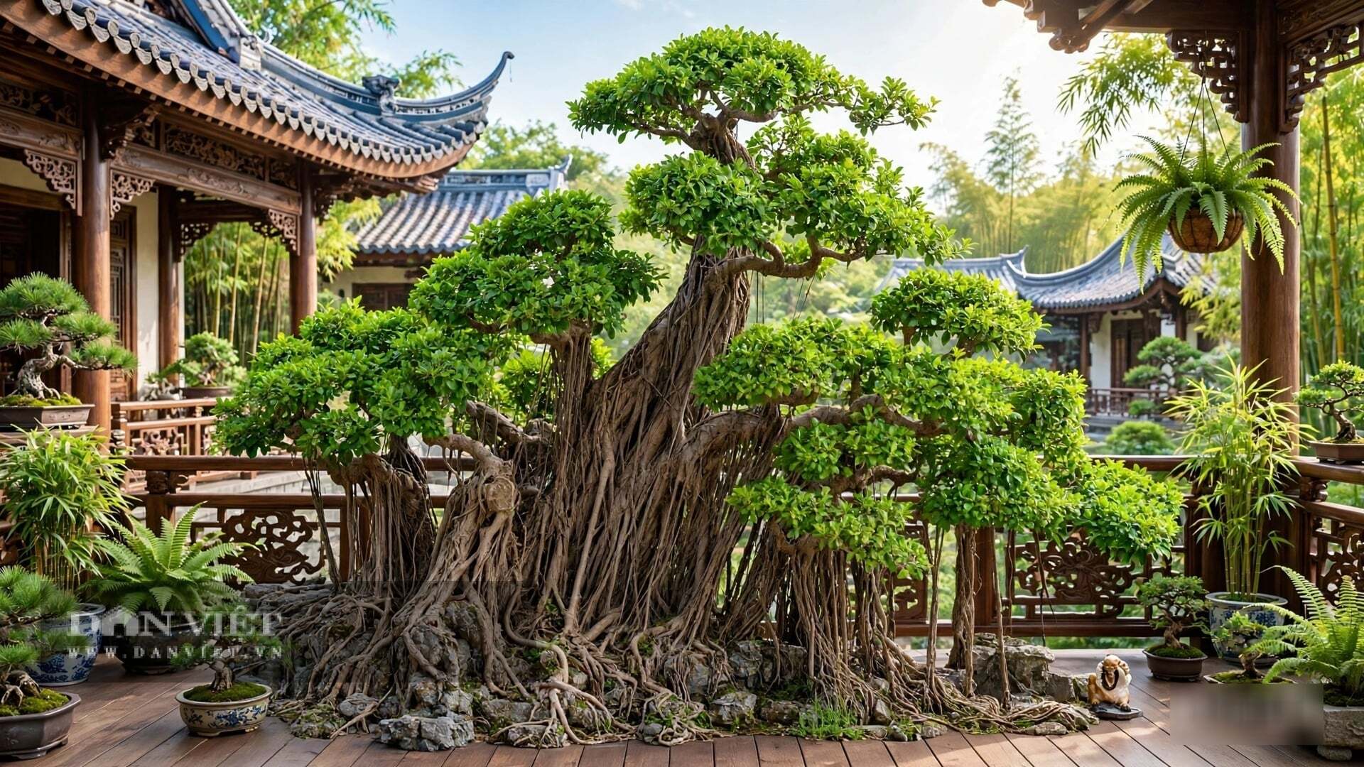 Cây sanh mọc hoang nơi bờ ao