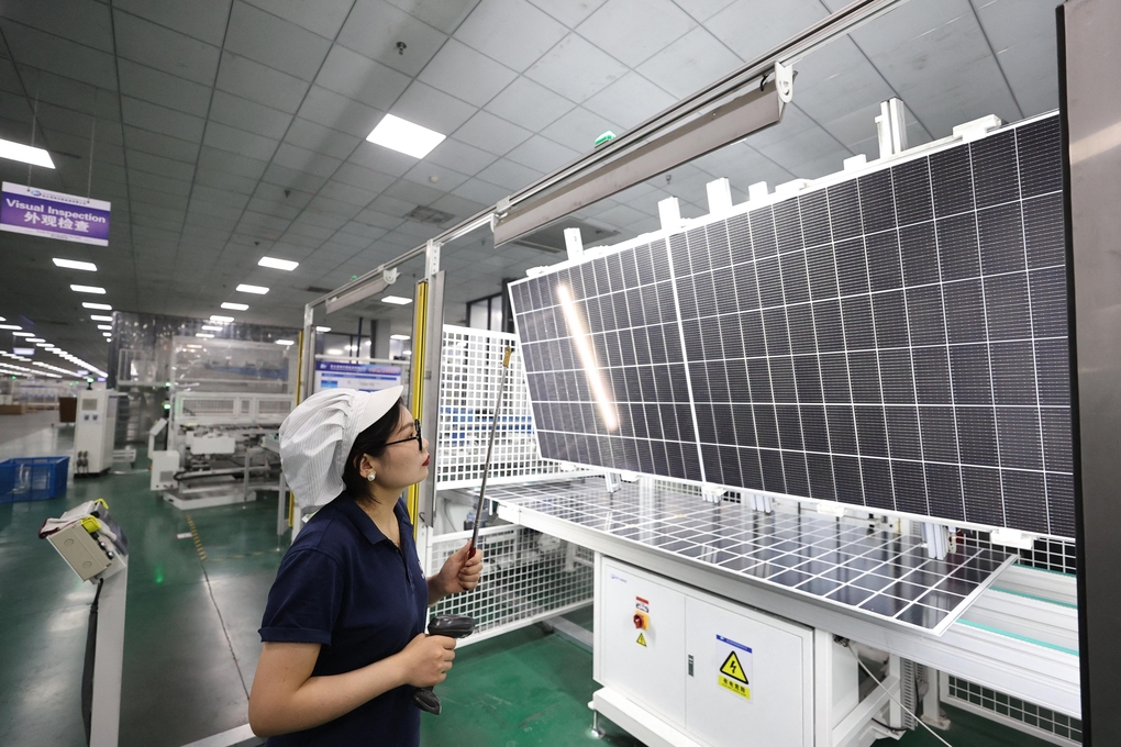 Sản xuất mô-đun quang điện xuất khẩu tại Liên Vân Cảng, Giang Tô, ngày 24/6/2024. Ảnh: AFP