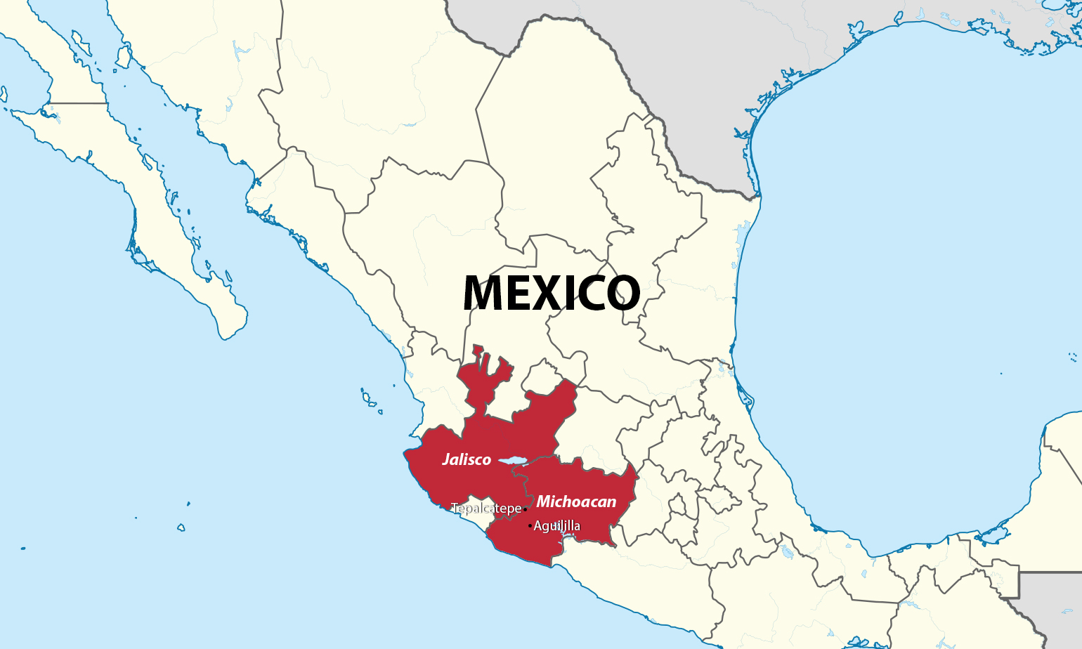 Vị trí bang Jalisco và Michoacan của Mexico. Đồ họa: Wikimedia.