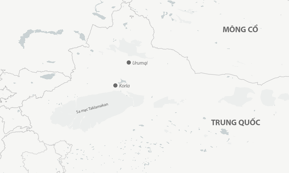 Vị trí thao trường Korla và thành phố cùng tên ở khu tự trị Tân Cương, Trung Quốc. Đồ họa: CSIS.