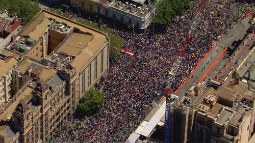 Protesters out in force in Melbourne opposing non-existent vaccine mandates.