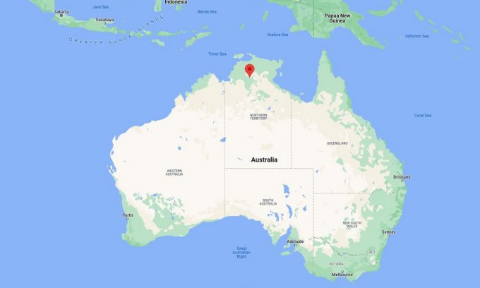 Vị trí căn cứ Tindal (chấm đỏ) ở miền bắc Australia. Đồ họa: Google Maps.