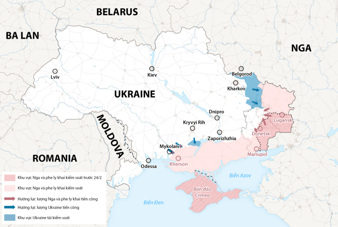 Vị trí Moldova và cục diện chiến trường Ukraine. Đồ họa: WP.