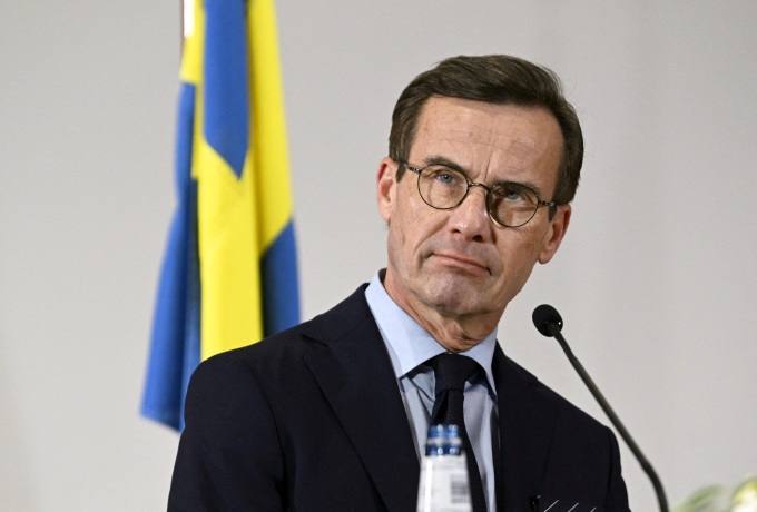 Thủ tướng Thụy Điển Ulf Kristersson tại cuộc họp báo ở thủ đô Helsinki, Phần Lan, ngày 1/11. Ảnh: Reuters.