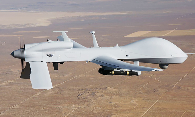 Máy bay không người lái MQ-1C của Mỹ bay trên khu vực bang Virginia tháng 1/2018. Ảnh: US Army.