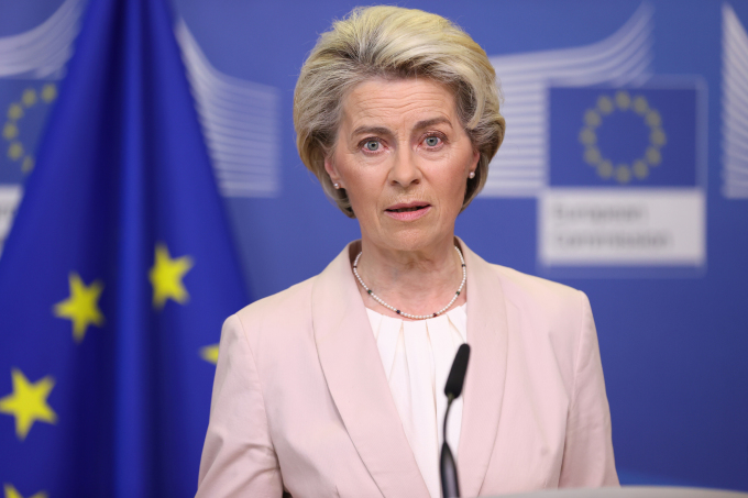 Chủ tịch Ủy ban châu Âu Ursula von der Leyen tại Brussels, Bỉ, hôm 19/7. Ảnh: AFP.