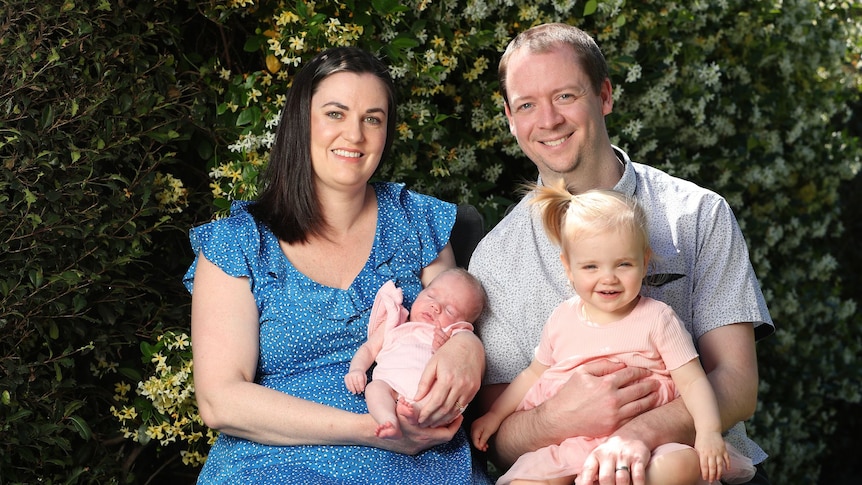 Saylor Thomson with Mum Rachel, Dad Kieran and sister Aubrey.