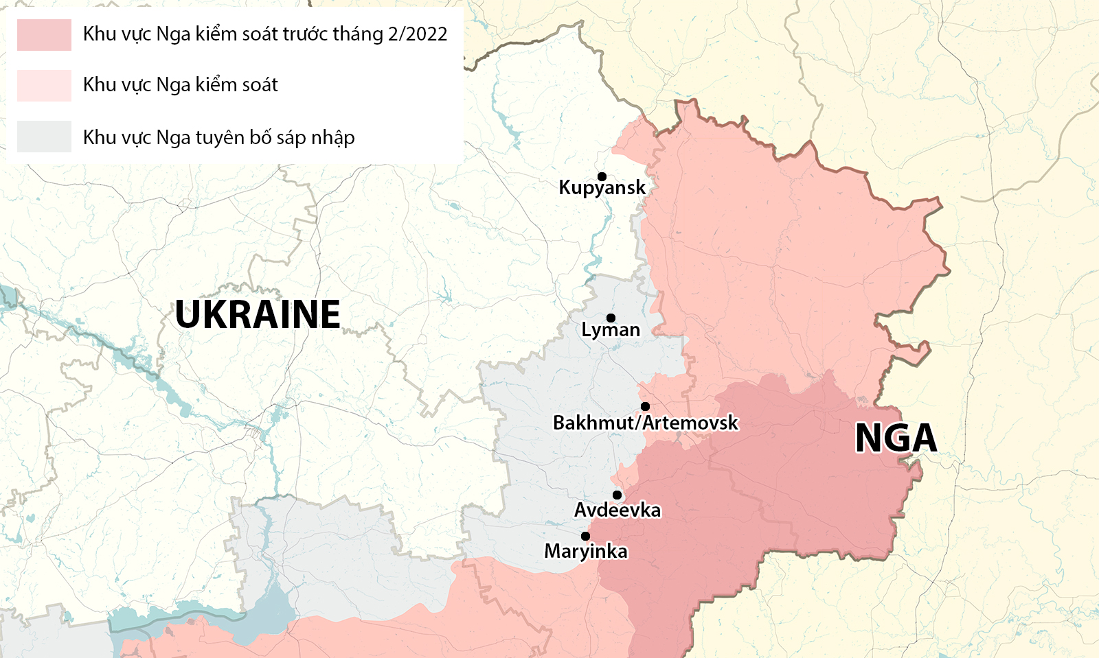 Các điểm nóng giao tranh tại tỉnh Kharkov và vùng Donbass. Đồ họa: RYV