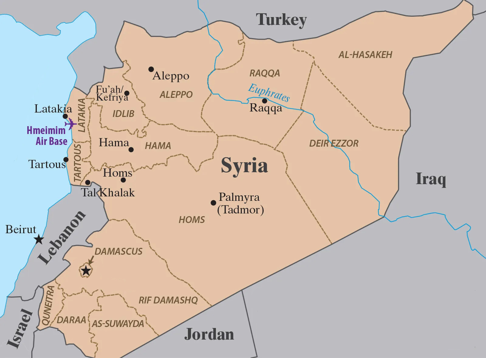 Vị trí các tỉnh của Syria. Đồ họa: NYBook