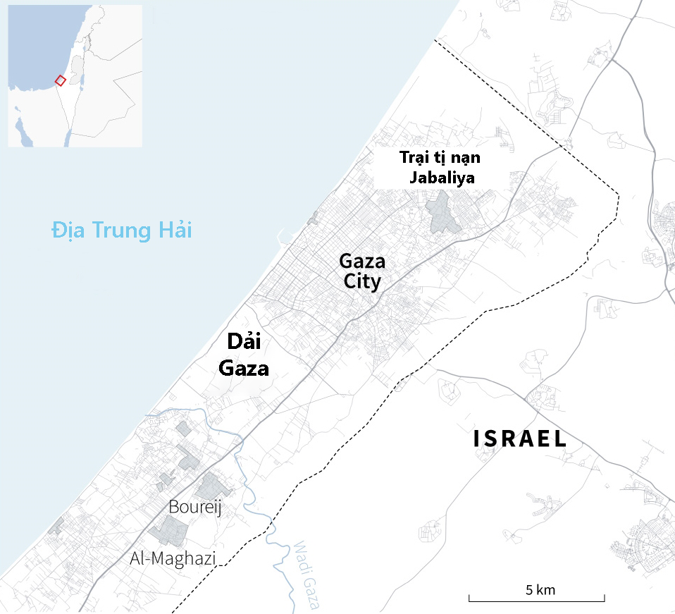 Vị trí trại tị nạn Jabaliya. Đồ họa: AFP
