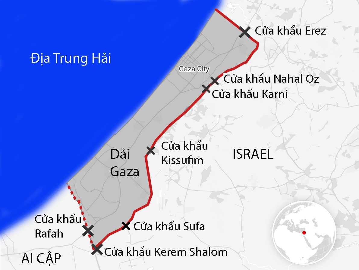 Vị trí cửa khẩu Rafah ở biên giới Ai Cập - Dải Gaza. Đồ họa: Data Wrapper