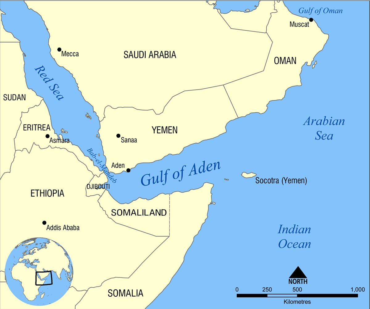 Vị trí Vịnh Aden và Yemen. Đồ họa: Wikipedia