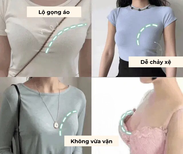 Trong khi đó, loại áo ngực không gọng tuy có thể đem lại cảm giác dễ chịu hơn, nhưng thường thiếu khả năng nâng đỡ và khó giữ phom ngực. Sau vài lần giặt tay hoặc giặt máy, dây đai và bề mặt áo cũng dễ bị giãn và mất phom, dẫn đến tình trạng ngực chảy xệ, kém căng tròn.