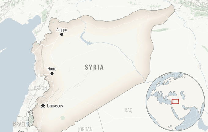 Vị trí thủ đô Damascus của Syria. Đồ họa: AP