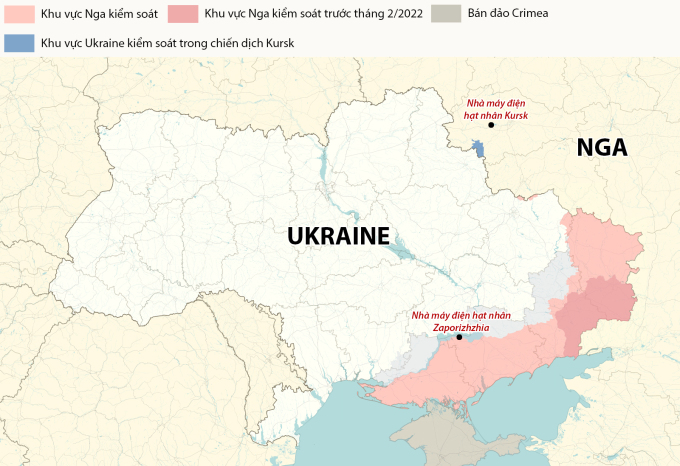 Vị trí nhà máy điện hạt nhân Kursk và Zaporizhzhia. Đồ họa: RYV