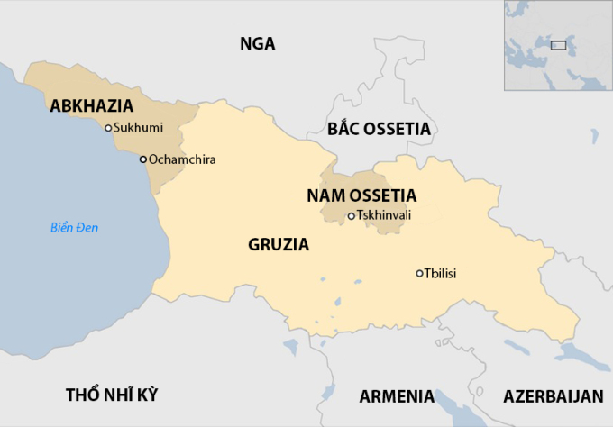 Vị trí vùng ly khai Abkhazia thuộc Gruzia. Đồ họa: BBC