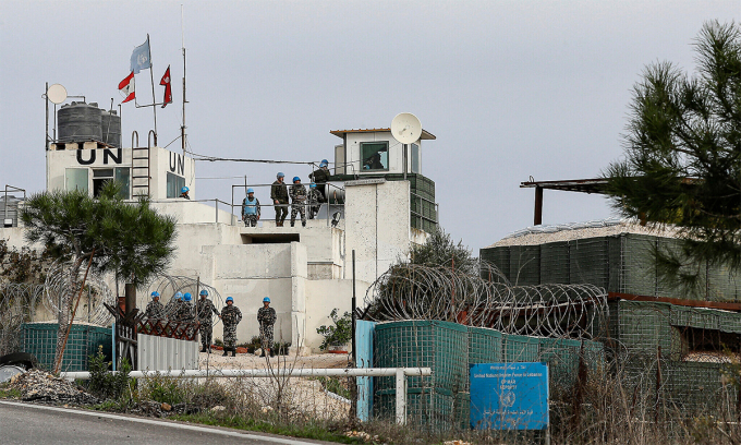 Trạm gác của UNIFIL ở miền nam Lebanon tháng 11/2023. Ảnh: AFP