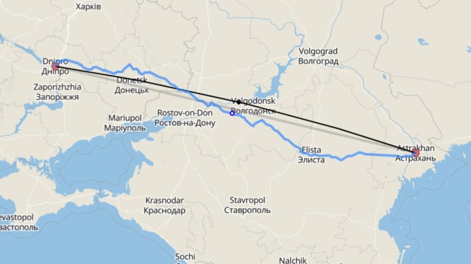 Khoảng cách từ Astrakhan đến Dnipro là hơn 1.000 km. Đồ họa: Liga